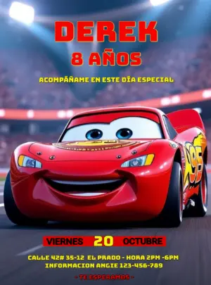 Invitación de Cumpleaños Cars Rayo McQueen Modelo Editable