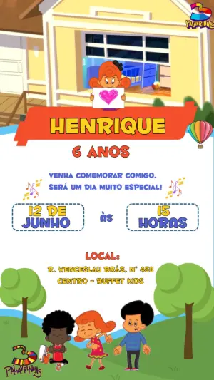 Convite Animado Aniversário 3 Palavrinhas para Editar Online