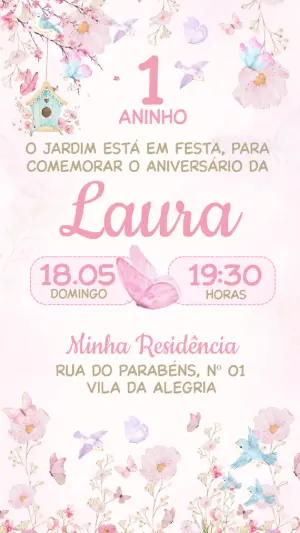 Convite de Aniversário Jardim Encantado Floral Editável
