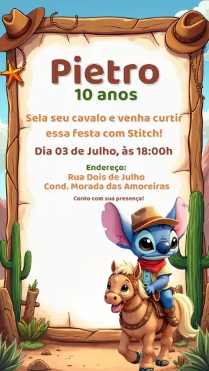 Invitación de cumpleaños Stitch – Estático – Convites Digitais Exclusivos