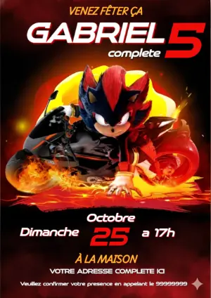 Invitation Anniversaire Shadow the Hedgehog à Modifier en Ligne