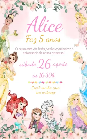 Invitación de cumpleaños Princesas – Estático – Ana Clara