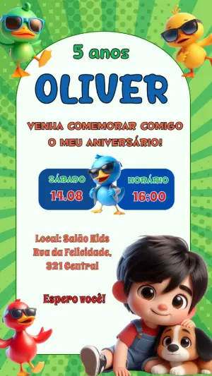 Convite Aniversário Bento e Totó com Patos para Editar Online