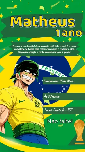 Convite de Aniversário Futebol Anime Modelo Editável
