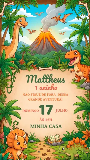 Invitación de cumpleaños Dinosaurio – Estático – Alegria no ar