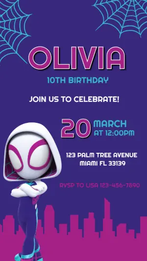 Spider-Gwen Superhero Birthday Invitation Editable Template