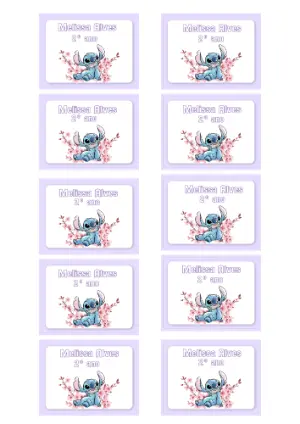 Etiquetas Escolares Stitch com Flores Editáveis para Imprimir