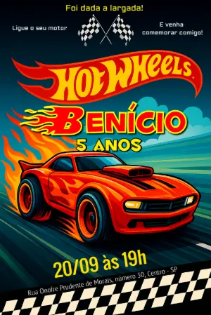 Convite de Aniversário Hot Wheels para Editar Online