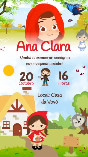 Convite Animado Aniversário Chapeuzinho Vermelho para Editar