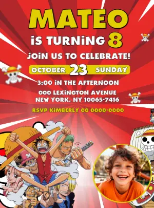 One Piece Birthday Invitation Template - Editable Anime Party Invite