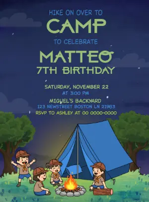 Camping Adventure Birthday Invitation Editable Template