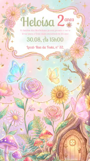 Invitación de cumpleaños Jardín encantado – Estático – Alegria no ar
