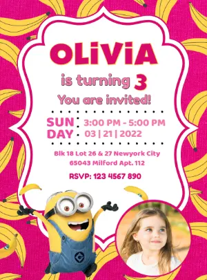 Fun Minions Birthday Party Invitation | Editable Digital Template with photo