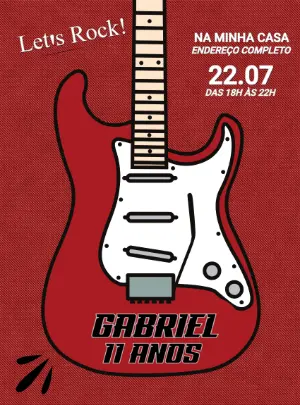 Convite Aniversário Rock N' Roll com Guitarra para Editar Online