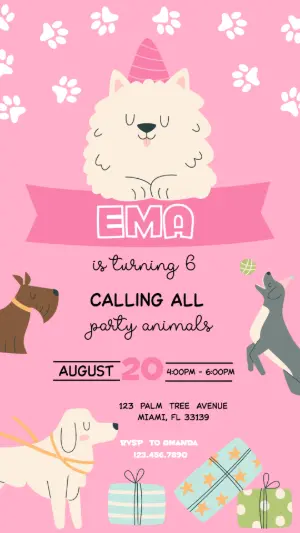Cute Dog Party Birthday Invitation | Editable Digital Template