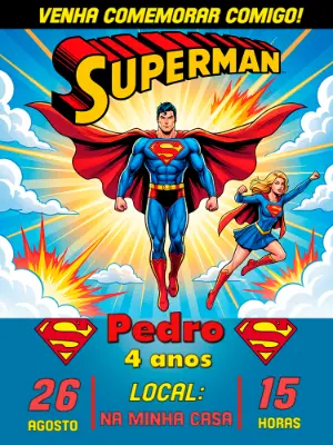 Convite de Aniversário Superman Estilo Quadrinhos para Editar