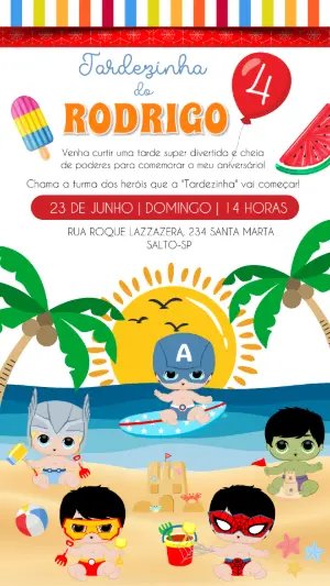 Convite Digital Tardezinha dos Heróis Baby para Editar