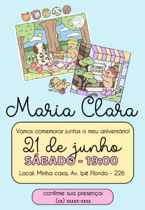 Convite de Aniversário Bobbie Goods Fofo para Editar Online