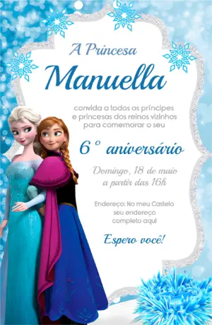 Convite de Aniversário Frozen Azul e Prata para Editar
