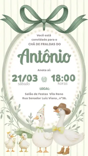 Convite Chá de Fraldas Patinhos Aquarela para Editar