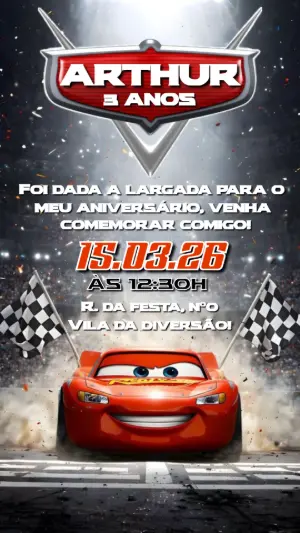Convite Digital Carros: Modelo Editável de Aniversário Infantil