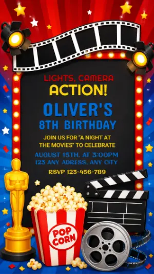 Movie Night Birthday Invitation Editable Template