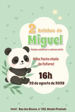 Convite de Aniversário Panda Fofo para Editar Online