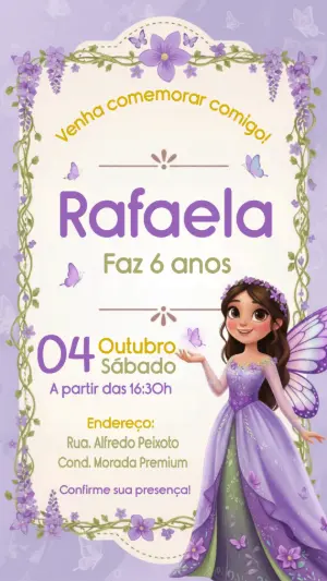 Convite Digital Aniversário Infantil Fada Encantada para Editar