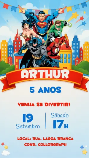 Convite de Aniversário Liga da Justiça Digital para Editar