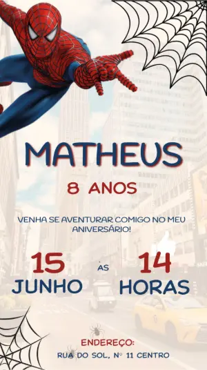 Convite de Aniversário Homem-Aranha para Editar Online