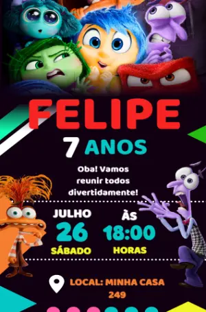 Convite Aniversário Divertida Mente 2 com Personagens para Editar