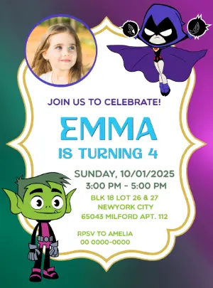 Editable Teen Titans Birthday Invitation Digital Template