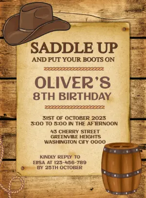 Cowboy Birthday Invitation Template Editable Online