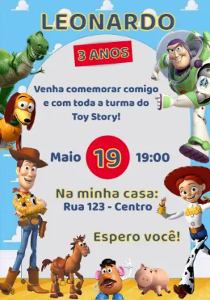 Convite de Aniversário Toy Story Infantil para Editar