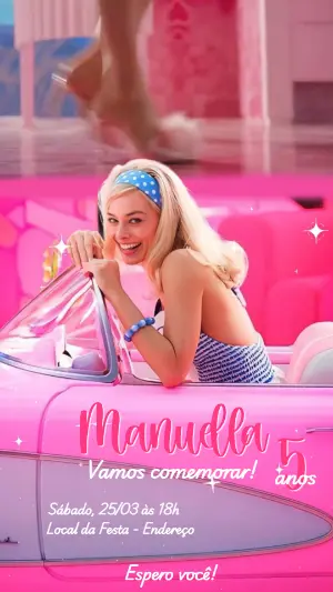 Convite Animado Aniversário Barbie o Filme para Editar Online