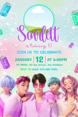 Invitation d'anniversaire KPop Demon Hunters – Statique – Jotta Arts