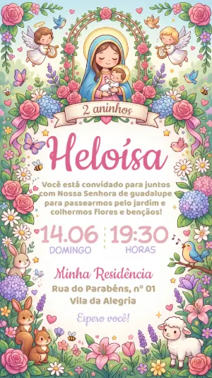 Convite de Aniversário Jardim de Nossa Senhora Editável