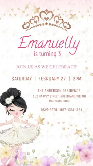 Animated Ballerina Birthday Video Invitation Template