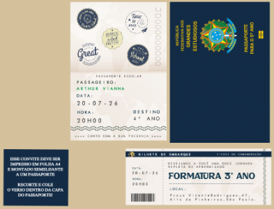 Convite de Formatura Infantil Passaporte Editável para Imprimir