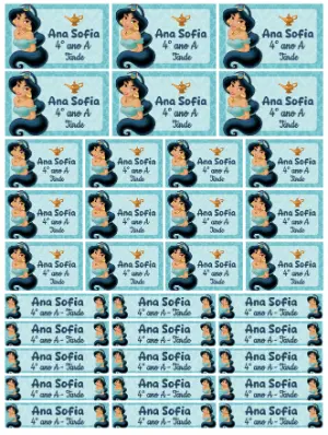Etiquetas Escolares Princesa Jasmine para Editar e Imprimir
