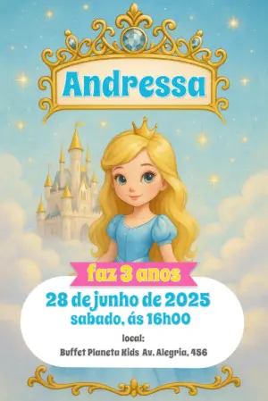 Invitación de cumpleaños Princesas – Estático – Convites Digitais Exclusivos