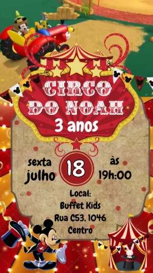 Convite Animado Aniversário Circo do Mickey Editável