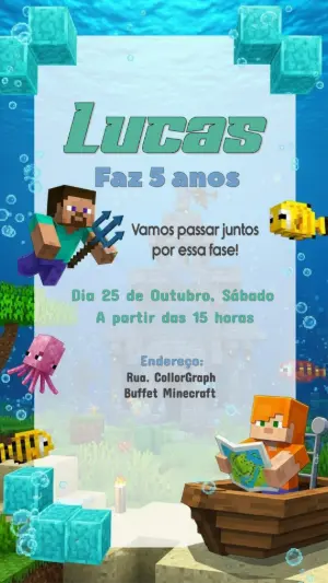 Convite de Aniversário Minecraft Aquático para Editar Online