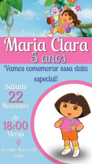 Convite de Aniversário Dora Aventureira Editável para Menina