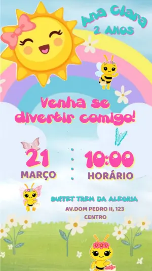 Convite Digital Sol e Arco-Íris Menina para Editar