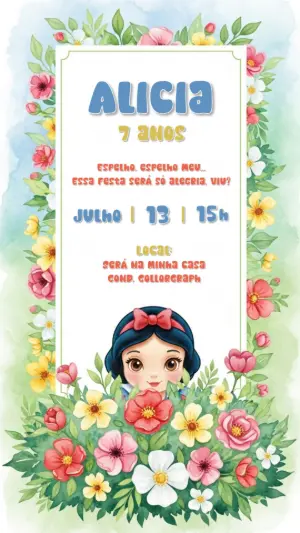 Convite de Aniversário Branca de Neve para Editar Online