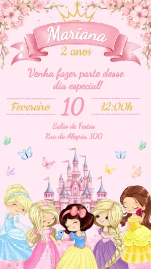 Invito di compleanno Principesse – Statico – Lily Arts Design