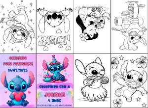 Mini Livro de Colorir Stitch Aniversário para Editar Online