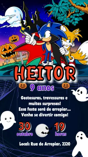 Convite de Aniversário Halloween do Sonic para Editar Online