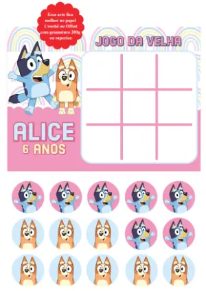 Jogo da Velha Aniversário Bluey e Bingo Editável Online